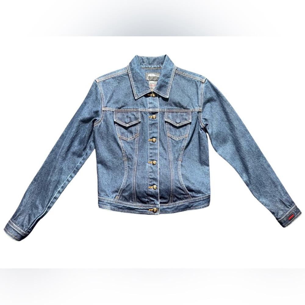 FUBU Blue Jean Jacket with Cropped Style and Long Sleeves
